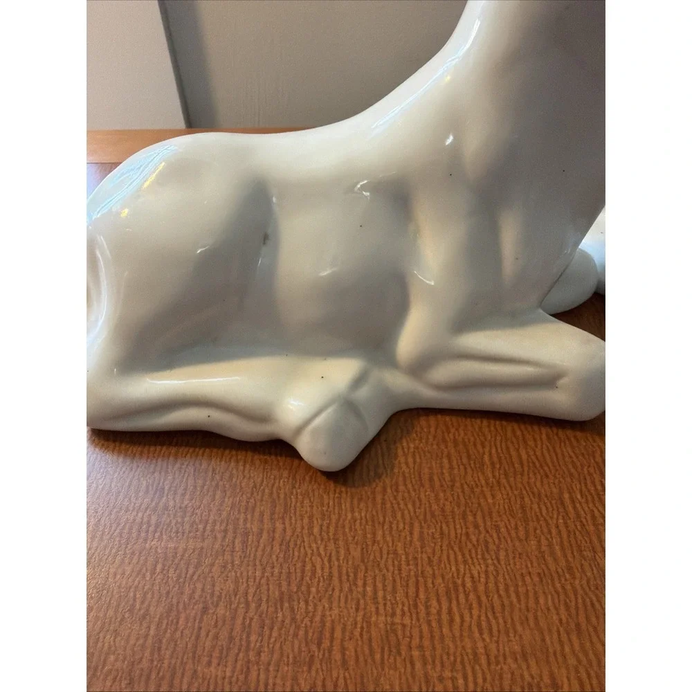 Vintage Pair Of White Porcelain Christmas Deer Buck Laying Figurine 8.5